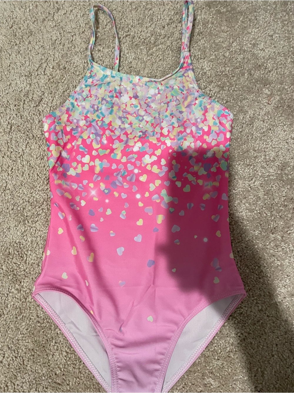 Girls' Pink Heart Print One-Piece Swimsuit